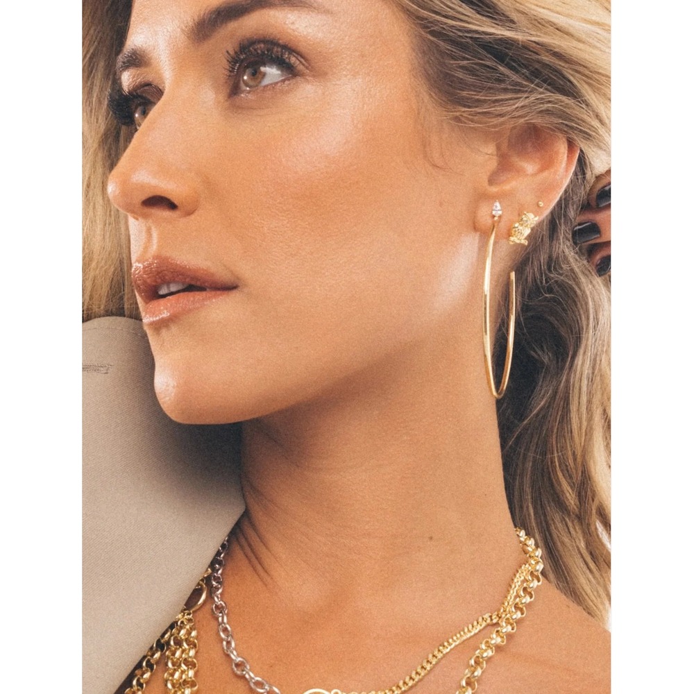 Uncommon James Gold Oversized Hoop Earrings with Stone Detail Post Back New